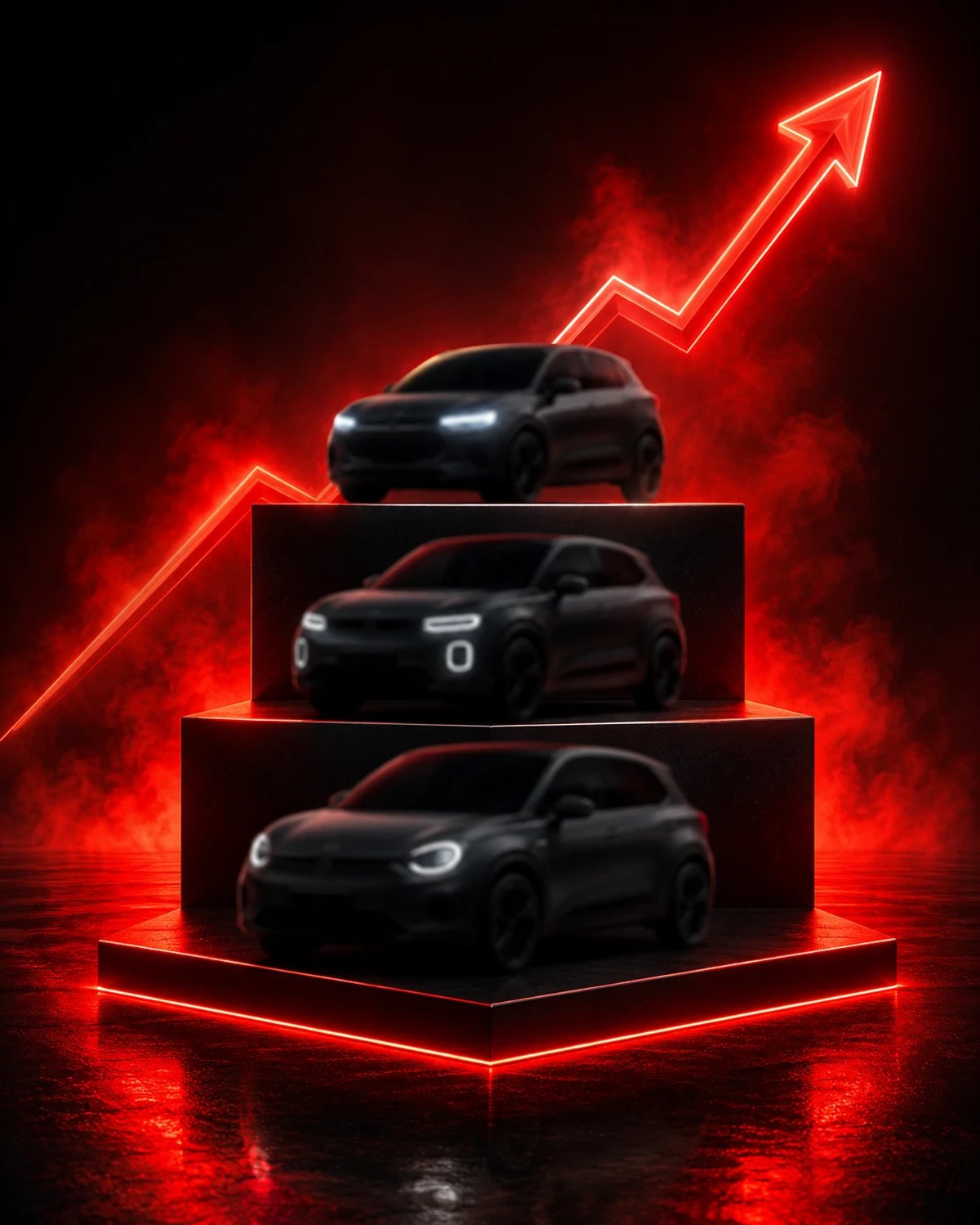 Pódio com os carros mais vendidos do Brasil, indicando alta nas vendas